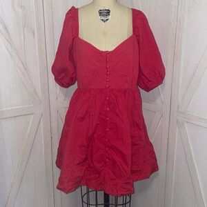 Maeve Red Puff Sleeve Midi Dress